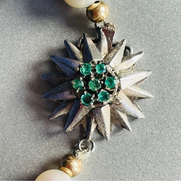 14K White Gold Emerald Pearl CHINESE Blue Floral Porcelain Bead Bracelet… - Picture 10 of 10